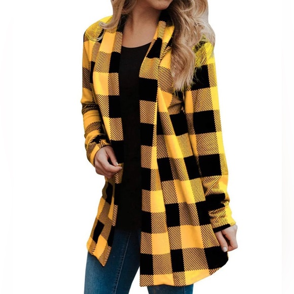 Jackets & Blazers - Yellow Plaid Open Front Cardigan
